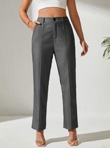 SHEIN PETITE High Waist Slant Pocket Suit Pants In Fall/Winter - Grey - View 6