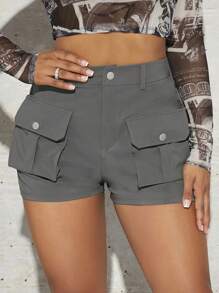 SHEIN SXY Flap Pocket Cargo Shorts new years eve outfit
party outfit 
sexy outfit - Dark Grey - View 6