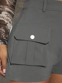 SHEIN SXY Flap Pocket Cargo Shorts new years eve outfit
party outfit 
sexy outfit - Dark Grey - View 7