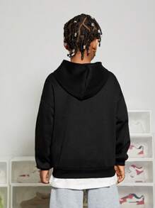 SHEIN Tween Boy Slogan & Cartoon Graphic Drop Shoulder Pullover - Black - View 2