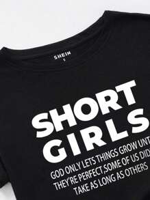 INAWLY 标语图案 T 恤短款女孩上帝只让事物成长，直到完美，我们中的一些人没有像其他人那样花费那么长时间 - 黑色 - 查看 4