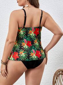 加大碼熱帶印花扭結前扣坦克裝 - 彩色 - 查看 2