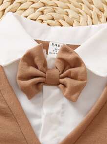 Baby Boy Letter Graphic Bow Front 2 In 1 Romper - Brown - View 4