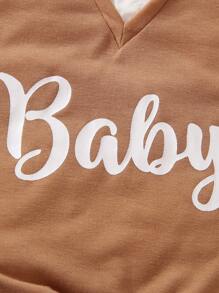 Baby Boy Letter Graphic Bow Front 2 In 1 Romper - Brown - View 5