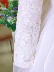 SHEIN Glamorique Kids 年輕女孩帶蝴蝶結裙子，時尚，適合生日派對、晚宴、婚禮、洗禮慶典和首次生日 - 白色 - 查看 7