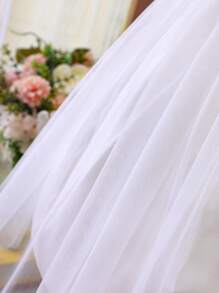 SHEIN Glamorique Kids 年輕女孩帶蝴蝶結裙子，時尚，適合生日派對、晚宴、婚禮、洗禮慶典和首次生日 - 白色 - 查看 5