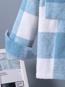 SHEIN Young Boy Plaid Print Shirt & Drawstring Waist Trousers Without Tee - Baby Blue - View 4