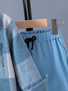 SHEIN Young Boy Plaid Print Shirt & Drawstring Waist Trousers Without Tee - Baby Blue - View 5