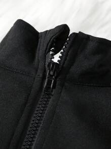 SHEIN 男小童拼接側邊接縫拉鏈開襟夾克和運動褲 - 黑色 - 查看 4