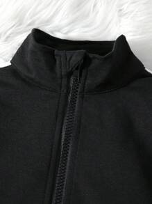 SHEIN 男小童拼接側邊接縫拉鏈開襟夾克和運動褲 - 黑色 - 查看 5