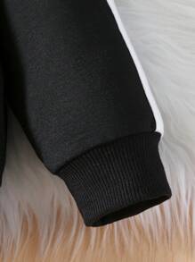 SHEIN 男小童拼接側邊接縫拉鏈開襟夾克和運動褲 - 黑色 - 查看 7