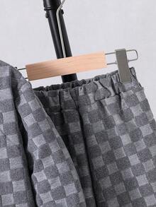 SHEIN Young Boy Checkerboard Print Sweatshirt & Joggers - Grey - View 4