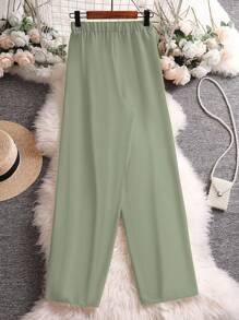 SHEIN LUNE Hơn Dây thắt lưng Quần ống rộng - xanh quân đội - Xem 2