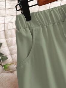 SHEIN LUNE Hơn Dây thắt lưng Quần ống rộng - xanh quân đội - Xem 8