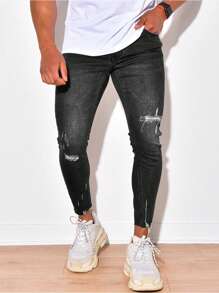 Quần jean nam rách rách dáng ôm - màu đen - Xem 1