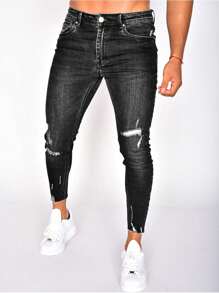 Quần jean nam rách rách dáng ôm - màu đen - Xem 4