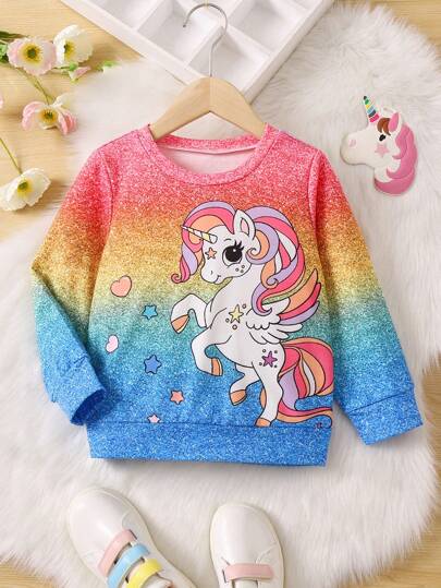 SHEIN Young Girl Unicorn Print Ombre Sweatshirt