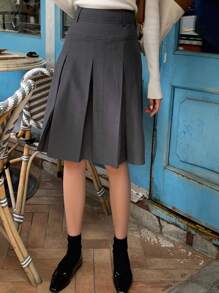 DAZY Cao eo Chi tiết xếp nếp Váy - Màu xám đen - Xem 1