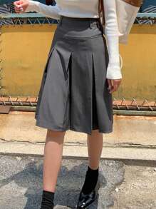 DAZY Cao eo Chi tiết xếp nếp Váy - Màu xám đen - Xem 7