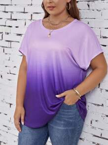 SHEIN LUNE 大碼漸層蝙蝠袖T恤 - 紫色 - 查看 1