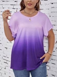 SHEIN LUNE 大碼漸層蝙蝠袖T恤 - 紫色 - 查看 4