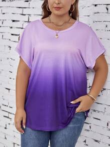 SHEIN LUNE 大碼漸層蝙蝠袖T恤 - 紫色 - 查看 5