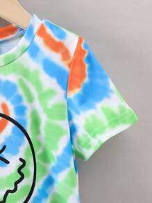 SHEIN Young Boy Tie Dye Expression Print Tee & Shorts - Multicolor - View 3