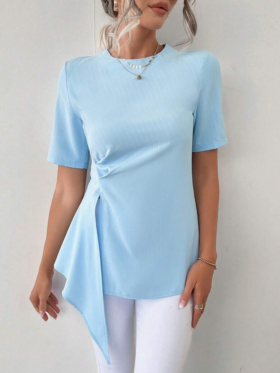 SHEIN Essnce Blusa unicolor fruncido bajo asimétrico