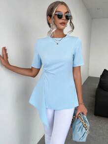 SHEIN Essnce Blusa unicolor fruncido bajo asimétrico