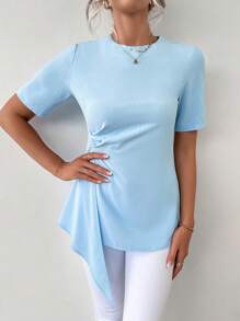 SHEIN Essnce Blusa unicolor fruncido bajo asimétrico