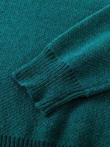 Manfinity Hypemode 男士素色落肩袖套頭毛衣 - 墨綠色 - 查看 5