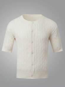 Manfinity Hypemode Men Solid Button Up Drop Shoulder Cardigan - White - View 3