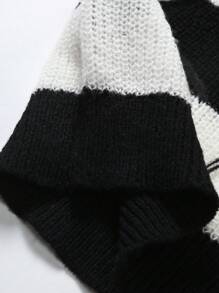 Manfinity Hypemode 男士條紋圖案落肩袖套頭毛衣 - 黑與白 - 查看 6