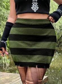 ROMWE PUNK Talla grande Falda de punto de dos tonos desgarro bajo - Multicolor - Ver 1