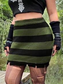 ROMWE PUNK Talla grande Falda de punto de dos tonos desgarro bajo - Multicolor - Ver 5