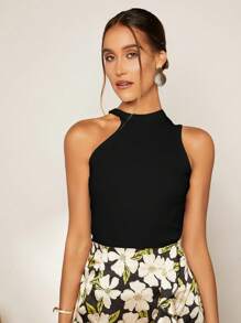 SHEIN Privé 素色不對稱領上衣 - 黑色 - 查看 1