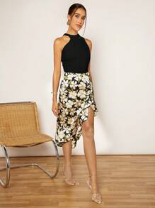 SHEIN Privé 素色不對稱領上衣 - 黑色 - 查看 5