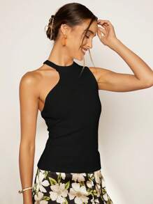 SHEIN Privé 素色不對稱領上衣 - 黑色 - 查看 6