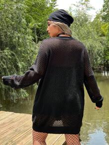 ROMWE PUNK Áo len dệt kim hở vai không có thắt lưng, đi học - màu đen - Xem 2