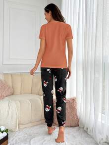 RueChic Cartoon Panda & Heart Print PJ Set - Coral Pink - View 2