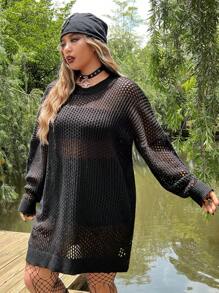 ROMWE PUNK Áo len dệt kim hở vai không có thắt lưng, đi học - màu đen - Xem 5