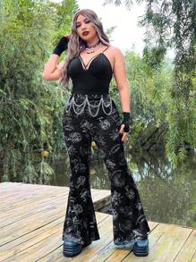 ROMWE PUNK 大碼O形環細節吊帶上衣不附帶手套 - 黑色 - 查看 3