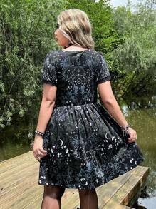 ROMWE PUNK 大碼印花連衣裙不附帶緊身胸衣 - 黑色 - 查看 2