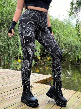 Plus Snake and Floral Print Leggings