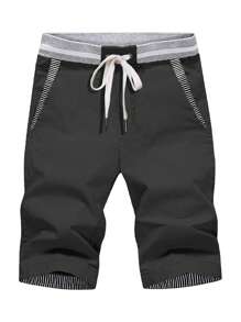 Nam Sọc trang trí Eo dây rút Quần short - Màu xám đen - Xem 1