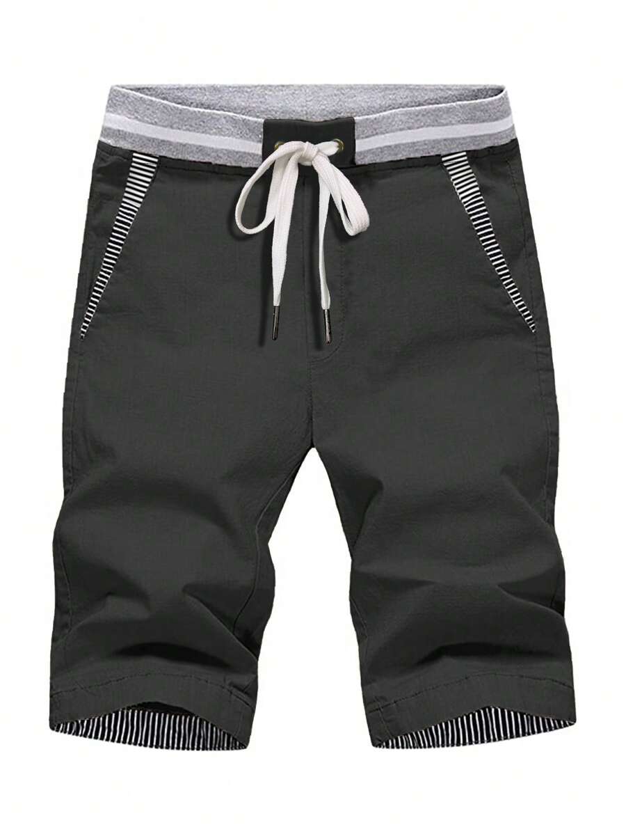 Nam Sọc trang trí Eo dây rút Quần short - Màu xám đen - Xem 1