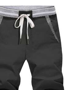 Nam Sọc trang trí Eo dây rút Quần short - Màu xám đen - Xem 3