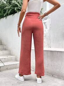 SHEIN Frenchy 纯色直筒宽松纸袋腰裤，常规版型 - 紅木色 - 查看 2