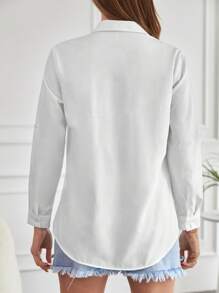 Cottnline Solid Button Front Shirt - White - View 2