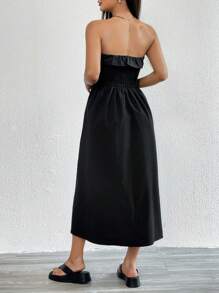 SHEIN EZwear 素色抹胸連衣裙 - 黑色 - 查看 2